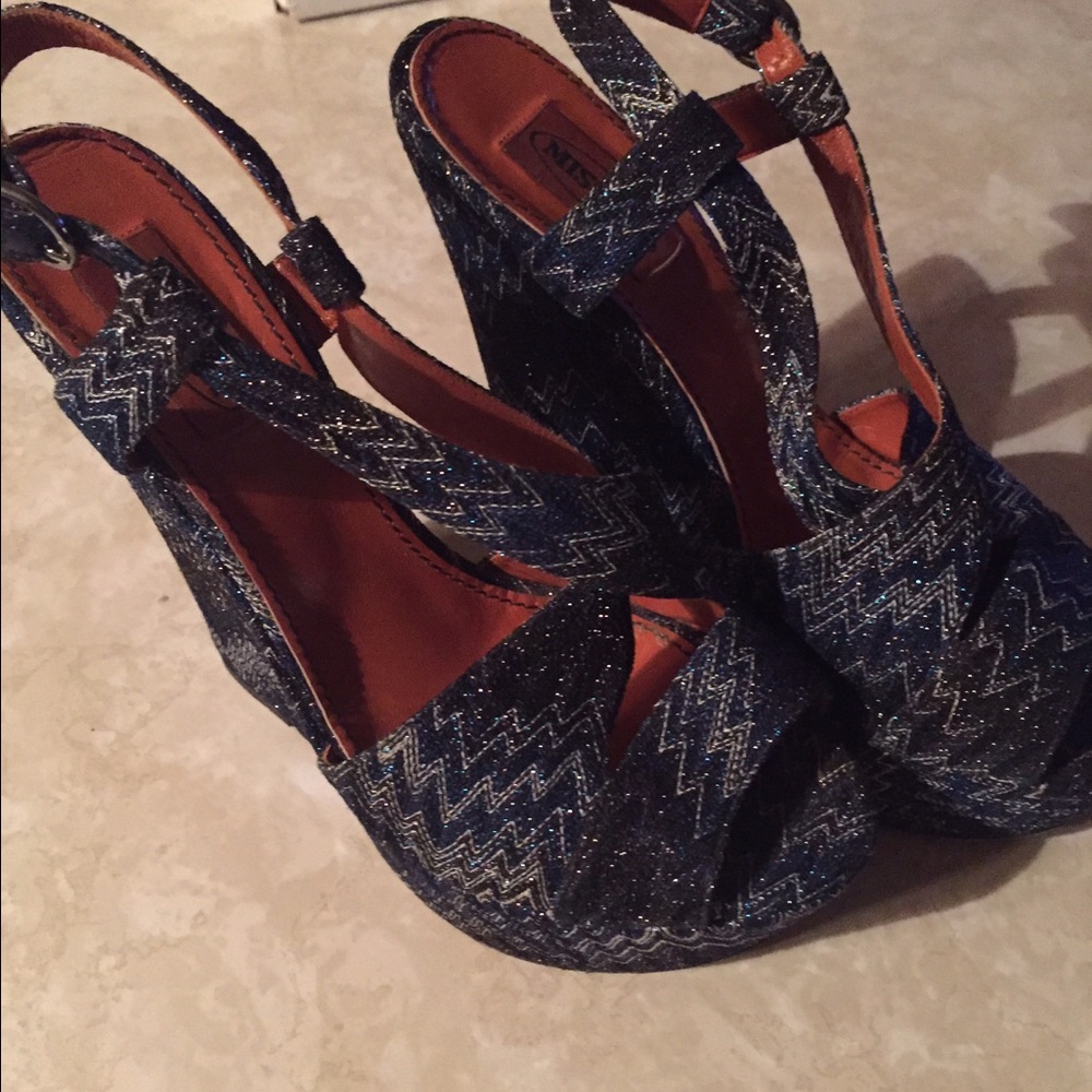 Missoni Blue and Black Zigzag Sparkle Wedges